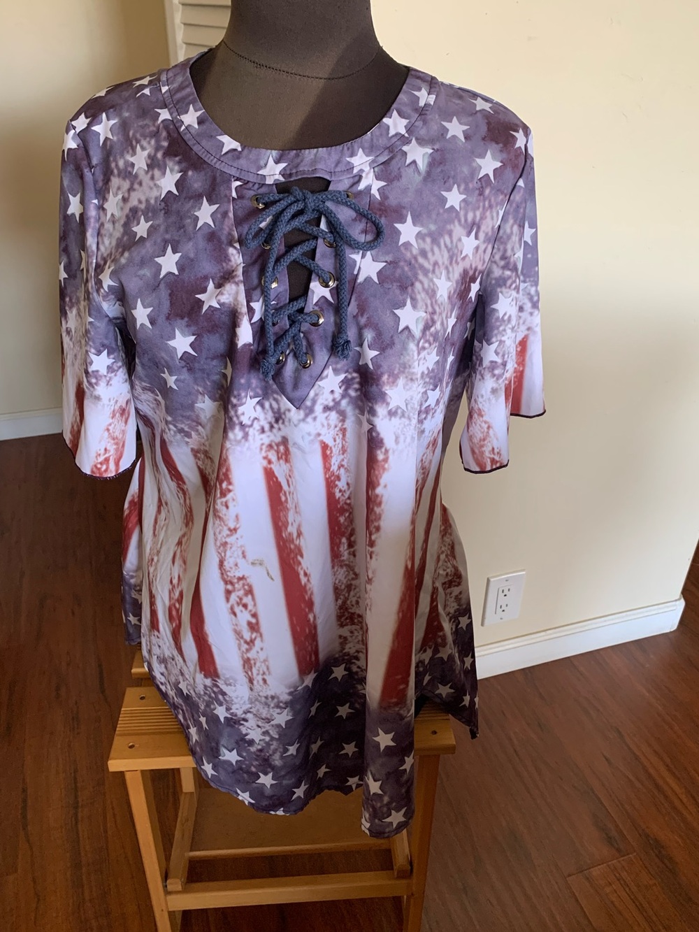 Patriotic Lace-Up Star & Stripe Women's Top - Red, White & Blue